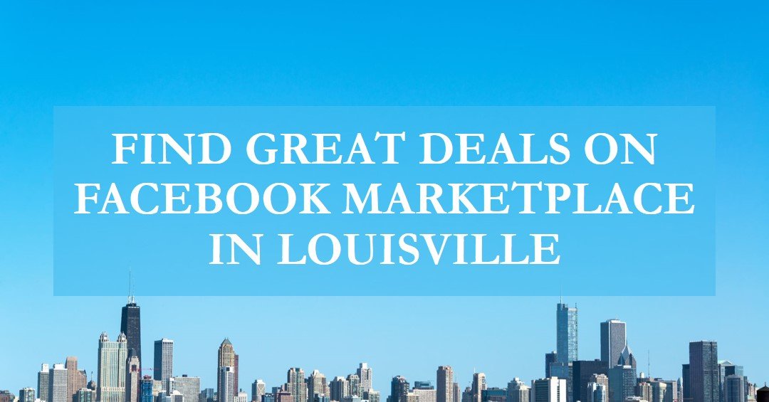 Advertisement for Facebook Marketplace deals over a city skyline backdrop.