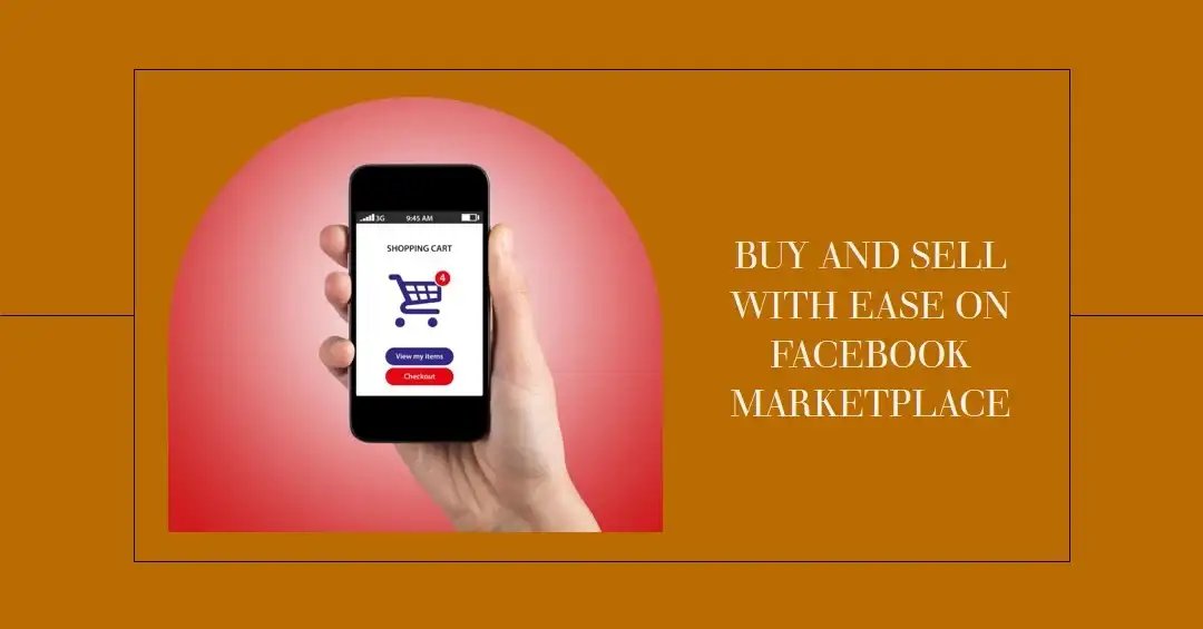 Hand holding smartphone with shopping cart on screen, text promoting Facebook Marketplace.