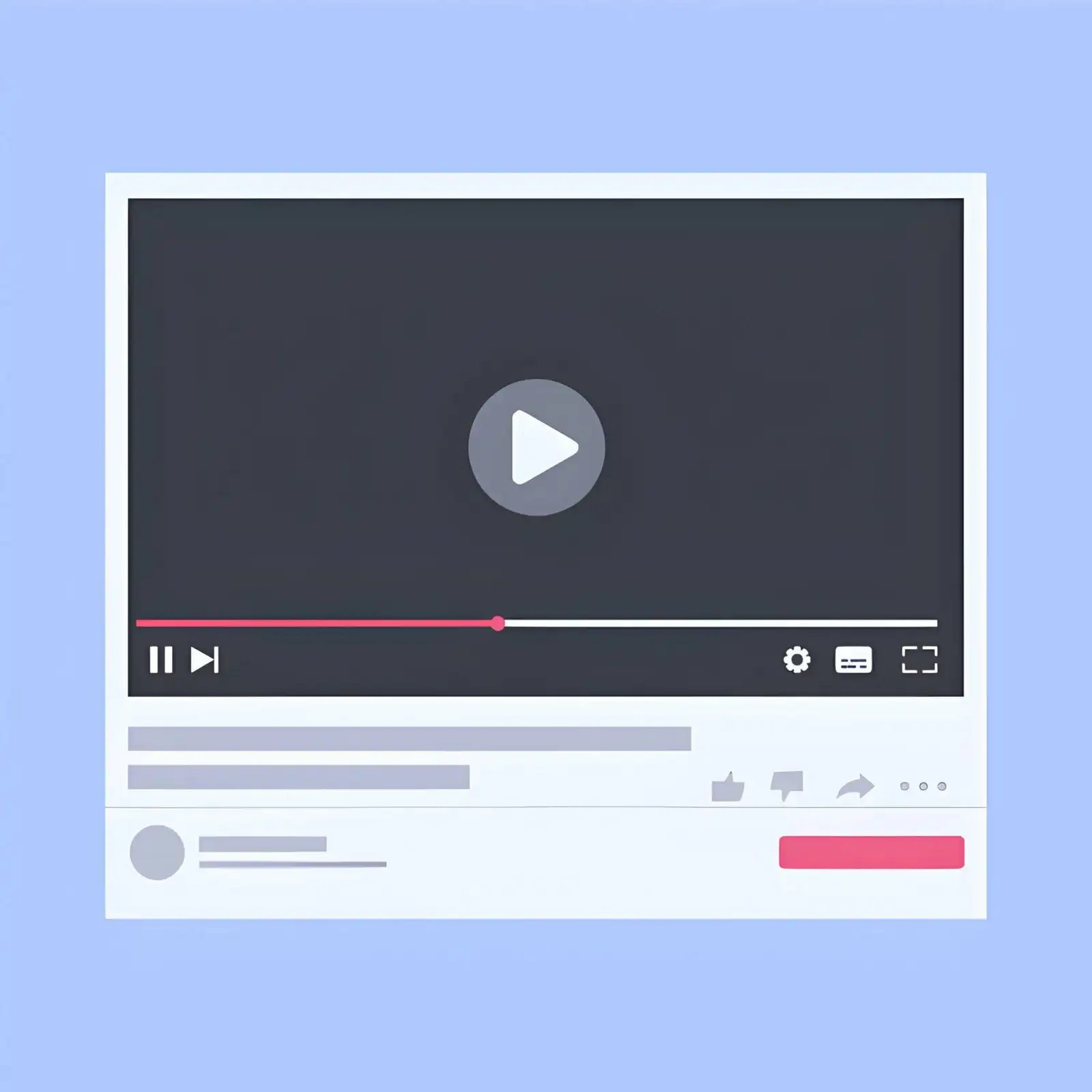 Illustration of a generic video player interface on a blue background.